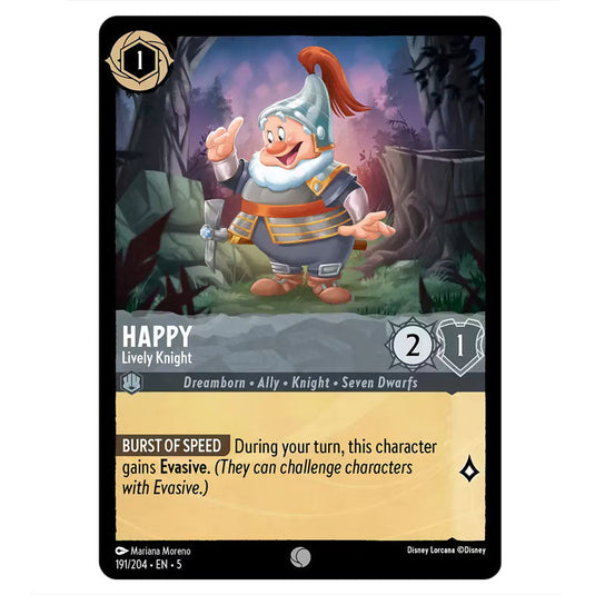 Happy - Lively Knight 191/204 card from the Lorcana set Shimmering Skies