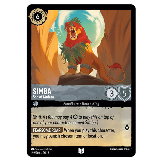 Simba - Son of Mufasa 192/204 card from the Lorcana set Shimmering Skies