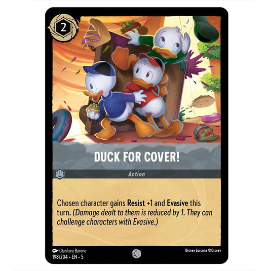 Duck for Cover! 198/204 card from the Lorcana set Shimmering Skies