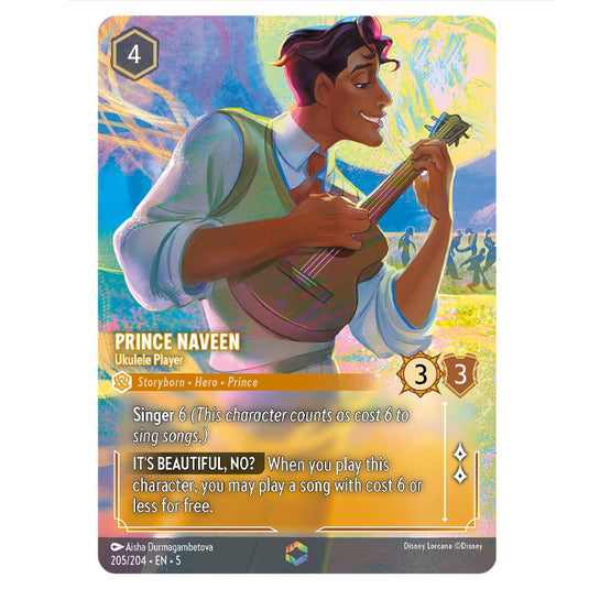 Prince Naveen - Ukulele Player 205/204 card from the Lorcana set Shimmering Skies