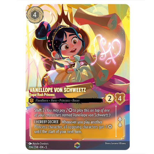 Vanellope von Schweetz - Sugar Rush Princess 206/204 card from the Lorcana set Shimmering Skies