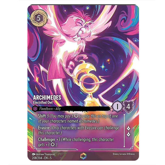 Archimedes - Electrified Owl 208/204 card from the Lorcana set Shimmering Skies