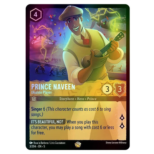 Prince Naveen - Ukulele Player 3/204 foil card from the Lorcana set Shimmering Skies