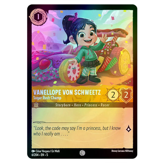 Vanellope von Schweetz - Sugar Rush Champ 6/204 foil card from the Lorcana set Shimmering Skies