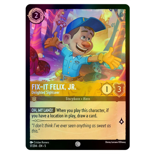 Fix-It Felix, Jr. - Delighted Sightseer 17/204 foil card from the Lorcana set Shimmering Skies