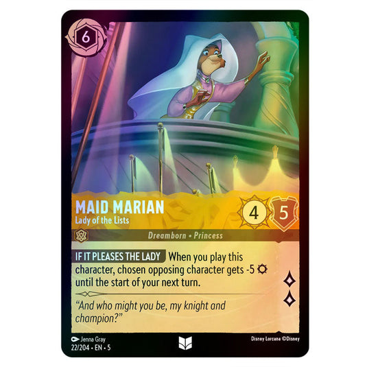 Maid Marian - Lady of the Lists 22/204 foil card from the Lorcana set Shimmering Skies