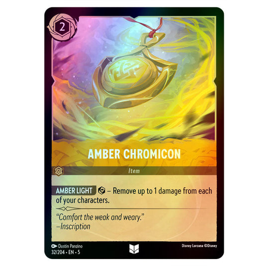 Amber Chromicon 32/204 foil card from the Lorcana set Shimmering Skies