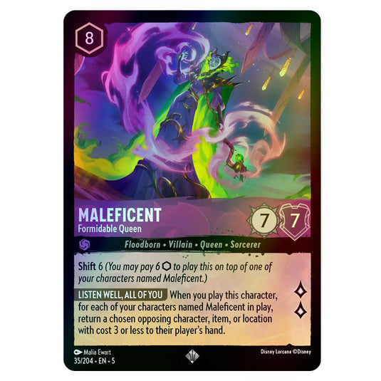 Maleficent - Formidable Queen 35/204 foil card from the Lorcana set Shimmering Skies