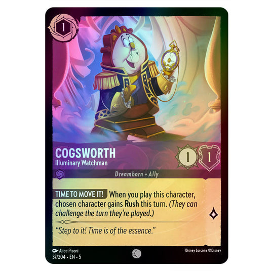 Cogsworth - Illuminary Watchman 37/204 foil card from the Lorcana set Shimmering Skies