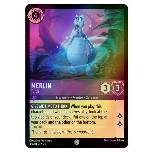 Merlin - Turtle 38/204 foil card from the Lorcana set Shimmering Skies