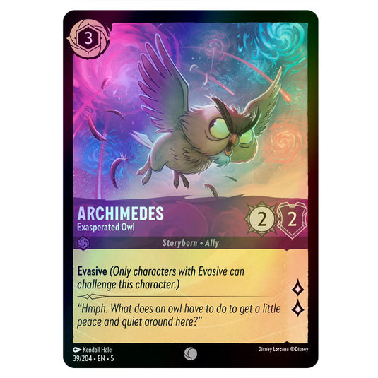 Archimedes - Exasperated Owl 39/204 foil card from the Lorcana set Shimmering Skies