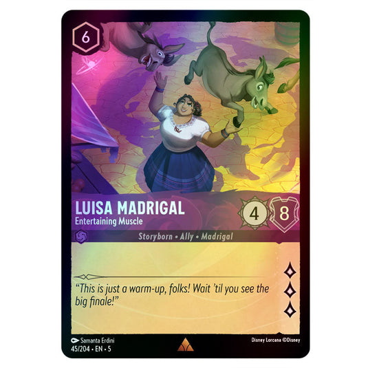 Luisa Madrigal - Entertaining Muscle 45/204 foil card from the Lorcana set Shimmering Skies