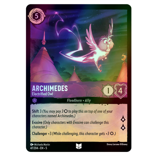 Archimedes - Electrified Owl 47/204 foil card from the Lorcana set Shimmering Skies