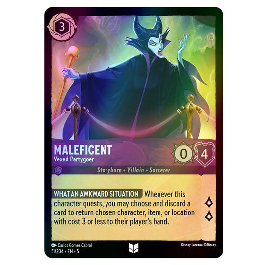 Maleficent - Vexed Partygoer 51/204 foil card from the Lorcana set Shimmering Skies