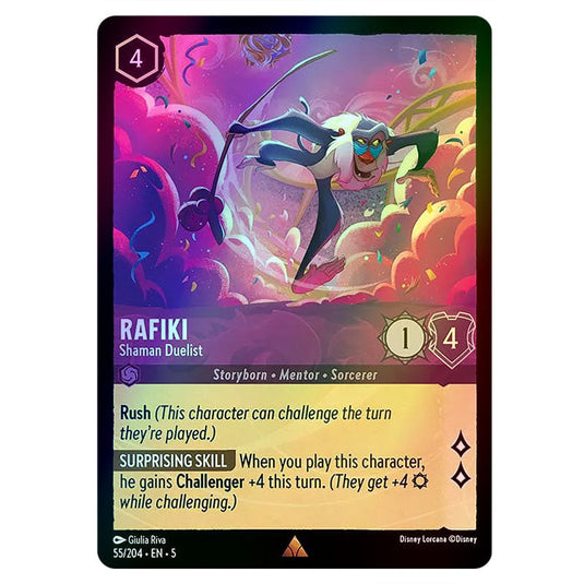 Rafiki - Shaman Duelist 55/204 foil card from the Lorcana set Shimmering Skies