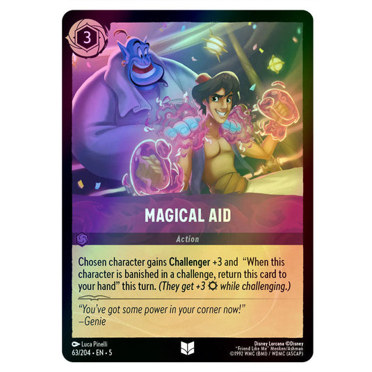 Magical Aid 63/204 foil card from the Lorcana set Shimmering Skies