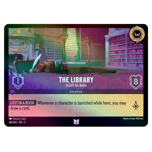 The Library - A Gift for Belle 68/204 foil card from the Lorcana set Shimmering Skies