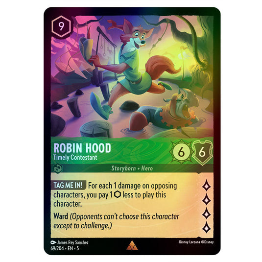 Robin Hood - Timely Contestant 69/204 foil card from the Lorcana set Shimmering Skies