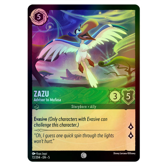 Zazu - Advisor to Mufasa 72/204 foil card from the Lorcana set Shimmering Skies