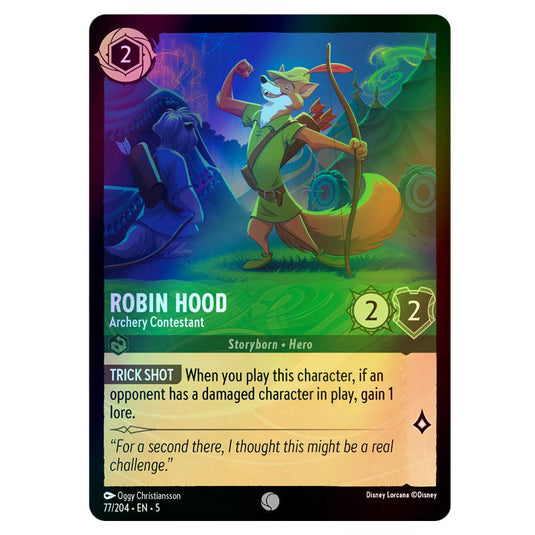 Robin Hood - Archery Contestant 77/204 foil card from the Lorcana set Shimmering Skies