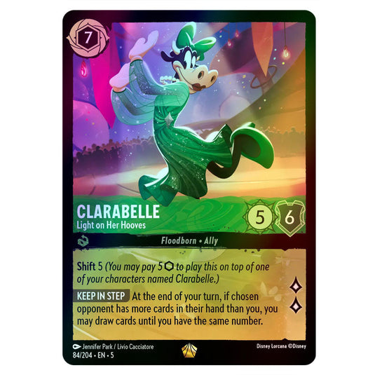 Clarabelle - Light on Her Hooves 84/204 foil card from the Lorcana set Shimmering Skies