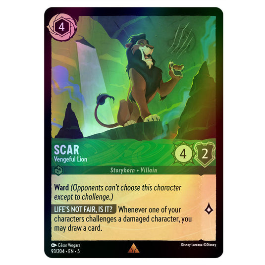 Scar - Vengeful Lion 93/204 foil card from the Lorcana set Shimmering Skies