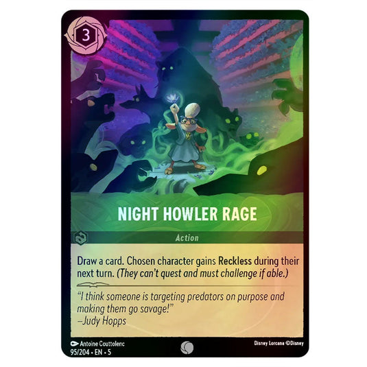 Night Howler Rage 95/204 foil card from the Lorcana set Shimmering Skies