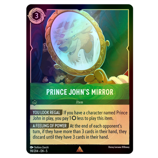 Prince John's Mirror 98/204 foil card from the Lorcana set Shimmering Skies