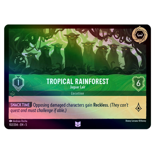 Tropical Rainforest - Jaguar Lair 102/204 foil card from the Lorcana set Shimmering Skies