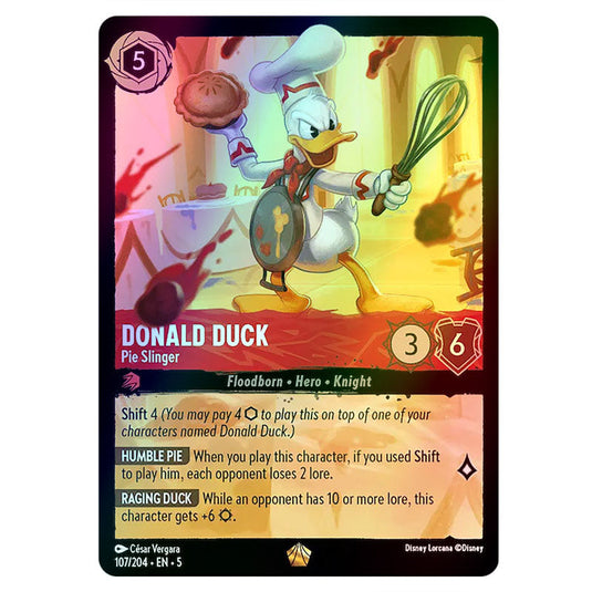 Donald Duck - Pie Slinger 107/204 foil card from the Lorcana set Shimmering Skies