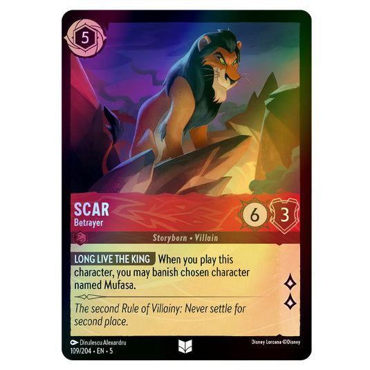 Scar - Betrayer 109/204 foil card from the Lorcana set Shimmering Skies