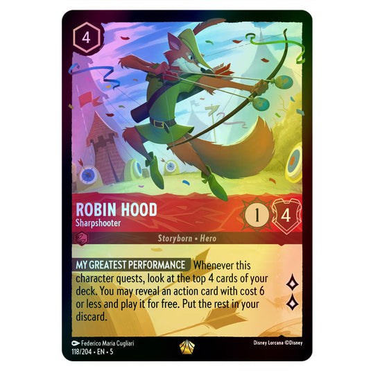 Robin Hood - Sharpshooter 118/204 foil card from the Lorcana set Shimmering Skies