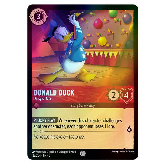 Donald Duck - Daisy's Date 122/204 foil card from the Lorcana set Shimmering Skies