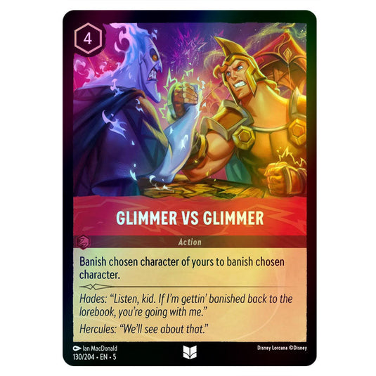 Glimmer vs Glimmer 130/204 foil card from the Lorcana set Shimmering Skies