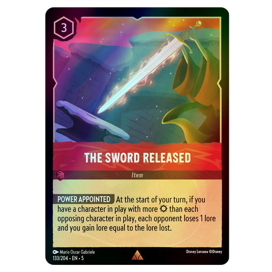 The Sword Released 133/204 foil card from the Lorcana set Shimmering Skies