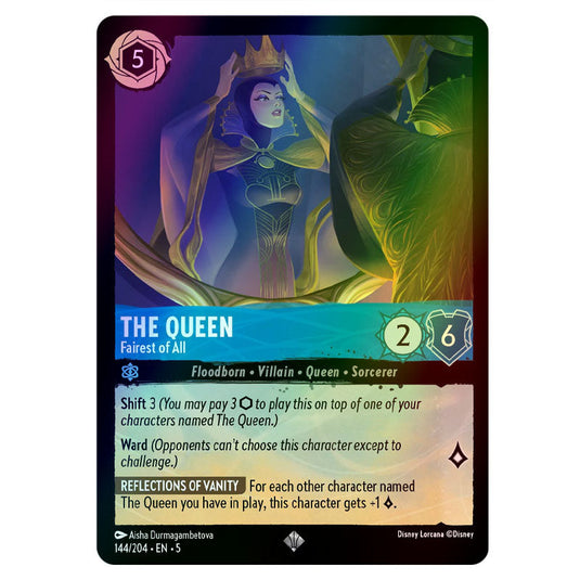 The Queen - Fairest Of All 144/204 foil card from the Lorcana set Shimmering Skies