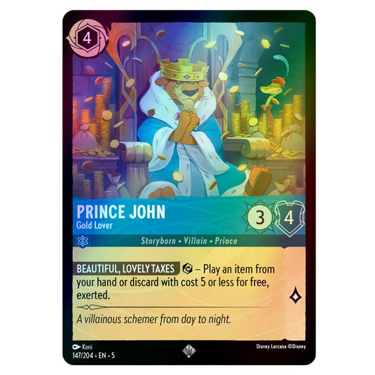 Prince John - Gold Lover 147/204 foil card from the Lorcana set Shimmering Skies