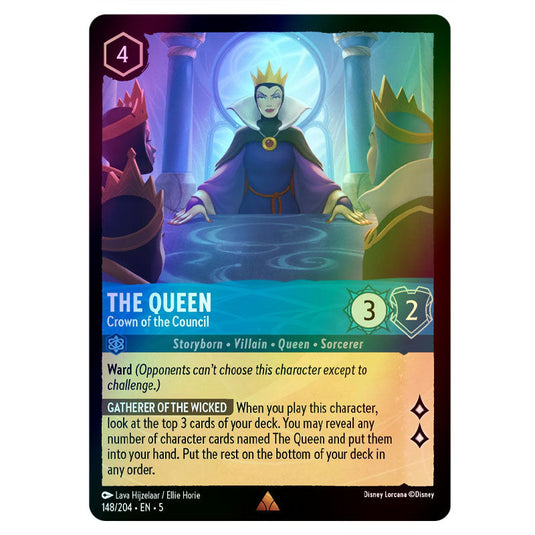 The Queen - Crown of the Council 148/204 foil card from the Lorcana set Shimmering Skies