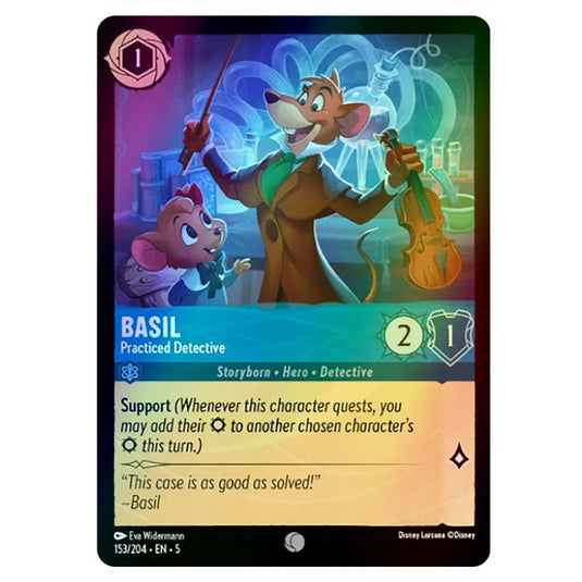 Basil - Practiced Detective 153/204 foil card from the Lorcana set Shimmering Skies