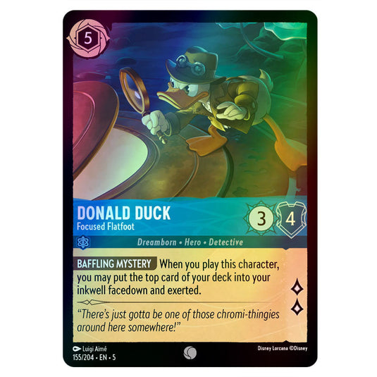 Donald Duck - Focused Flatfoot 155/204 foil card from the Lorcana set Shimmering Skies