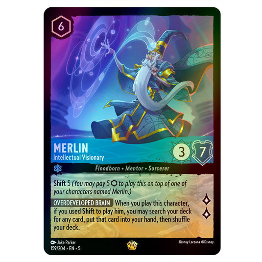 Merlin - Intellectual Visionary 159/204 foil card from the Lorcana set Shimmering Skies