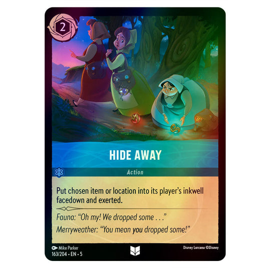 Hide Away 163/204 foil card from the Lorcana set Shimmering Skies