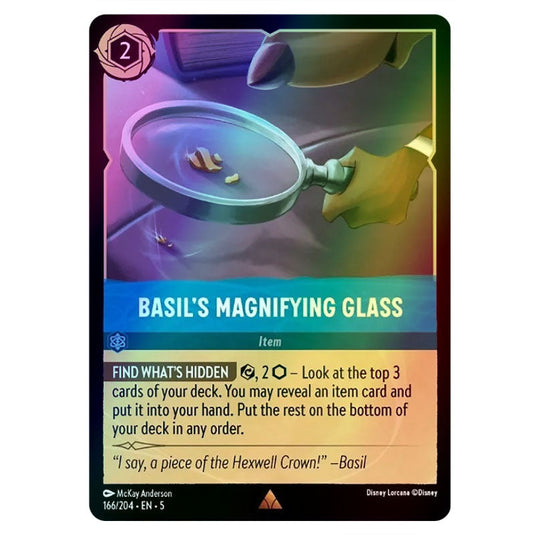 Basil's Magnifying Glass 166/204 foil card from the Lorcana set Shimmering Skies