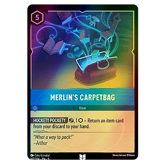 Merlin's Carpetbag 167/204 foil card from the Lorcana set Shimmering Skies