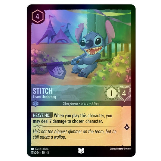 Stitch - Team Underdog 171/204 foil card from the Lorcana set Shimmering Skies