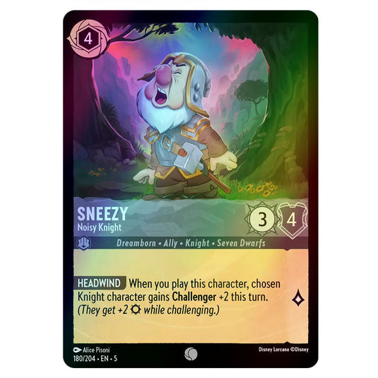 Sneezy - Noisy Knight 180/204 foil card from the Lorcana set Shimmering Skies