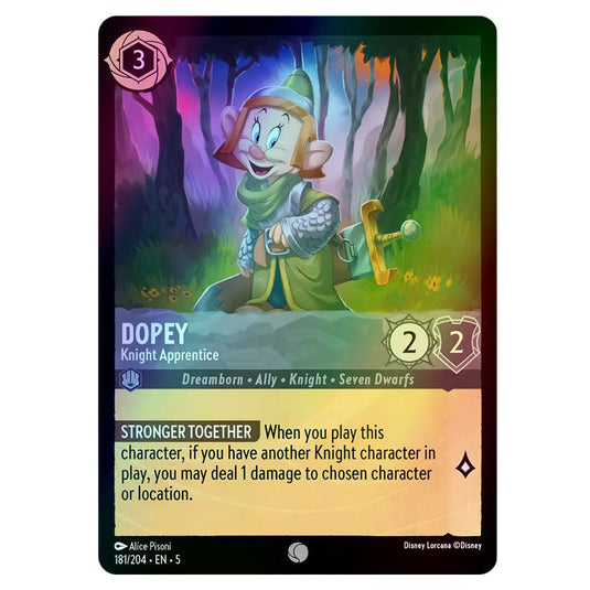 Dopey - Knight Apprentice 181/204 foil card from the Lorcana set Shimmering Skies