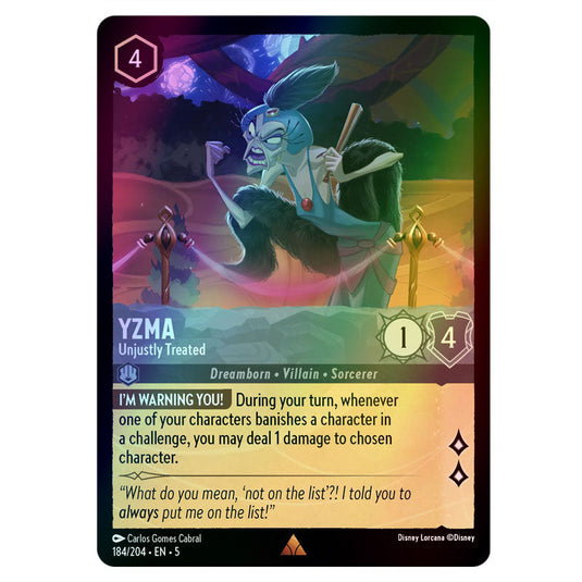 Yzma - Unjustly Treated 184/204 foil card from the Lorcana set Shimmering Skies