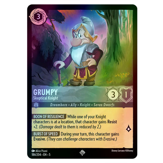 Grumpy - Sceptical Knight 186/204 foil card from the Lorcana set Shimmering Skies