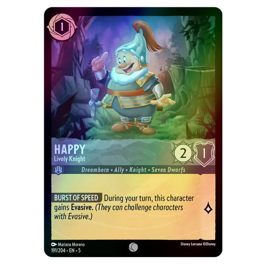 Happy - Lively Knight 191/204 foil card from the Lorcana set Shimmering Skies